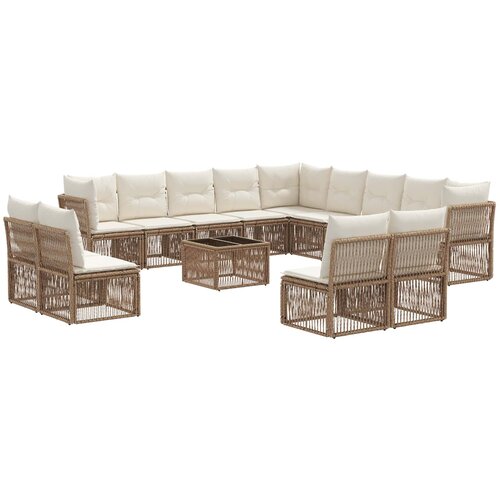vidaXL Vrtna sedežna garnitura 14 pcs Bež poli ratan, (5000272419) Cene