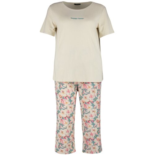 Trendyol Curve Plus Size Pajama Set - Ecru - Floral Cene