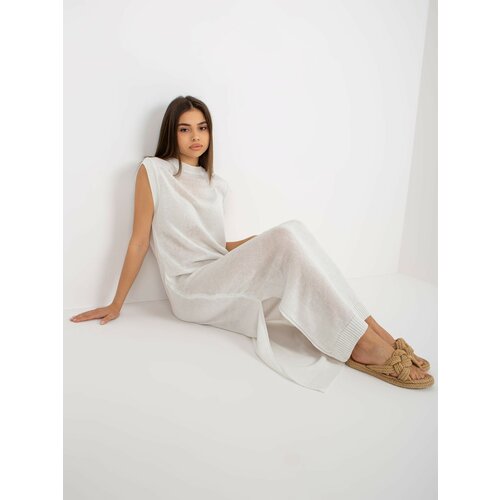 Fashion Hunters White summer knitted maxi sleeveless dress Slike