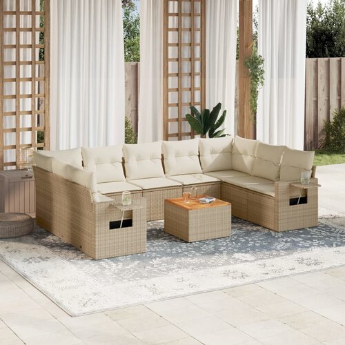 VidaXL 10-dijelni set vrtnih sofa s jastucima bež od poliratana Slike