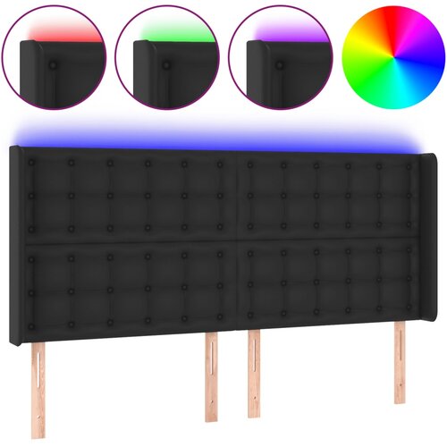 LED uzglavlje crno 203 x 16 x 118/128 cm od umjetna koža Slike