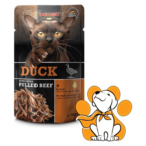Leonardo Duck With Pulled Beef 70g, Sočna Vlažna Hrana Za Mačke Bogata Pačetinom Cene