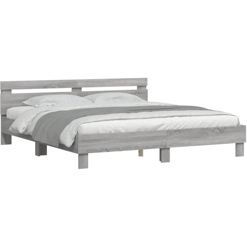 VidaXL Posteljni okvir z vzglavjem siva sonoma 200x200 cm inž. les, (20978739) Slike