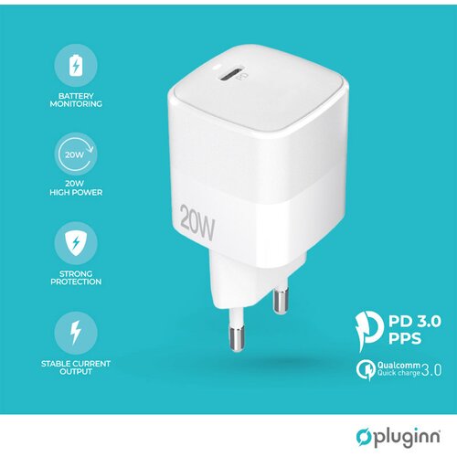 Pluginn Kućni punjač PI-D61S, PD3.0, PPS, 20W beli Cene