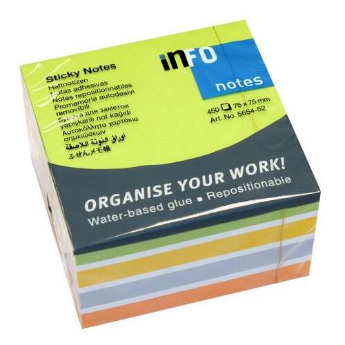 INFO NOTES Samolepljivi listići 450 lis, 75x75mm color mix 5654-52 Cene