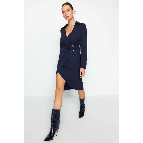 Trendyol Navy Blue Double Breasted Woven Dress