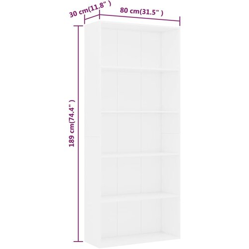  za knjige s 5 razina bijeli 80 x 30 x 189 cm drveni Slike