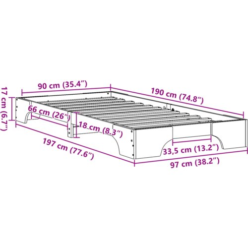 VidaXL krevetna konstrukcija prirodno čvrsto borovo drvo 90 x 190 cm Slike
