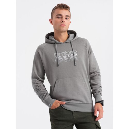 Ombre Men's non-stretch hooded sweatshirt with print - grey Slike