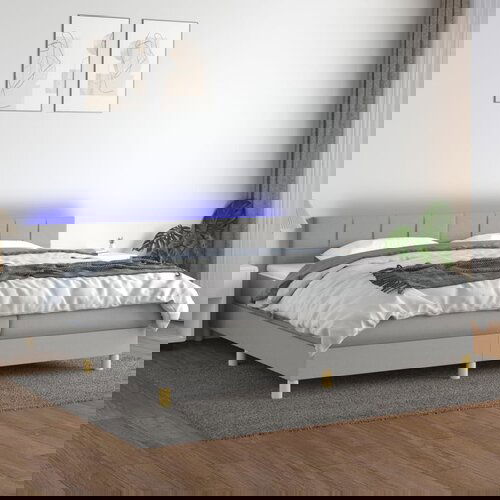 The Living Store Box spring postelja z vzmetnico LED sv. siva 200x200 cm blago - Box Spring Postelja, (21515554) Slike