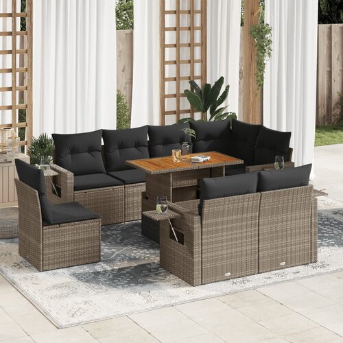 vidaXL 9-dijelni set vrtnih sofa od poliratana s jastucima sivi Cijene