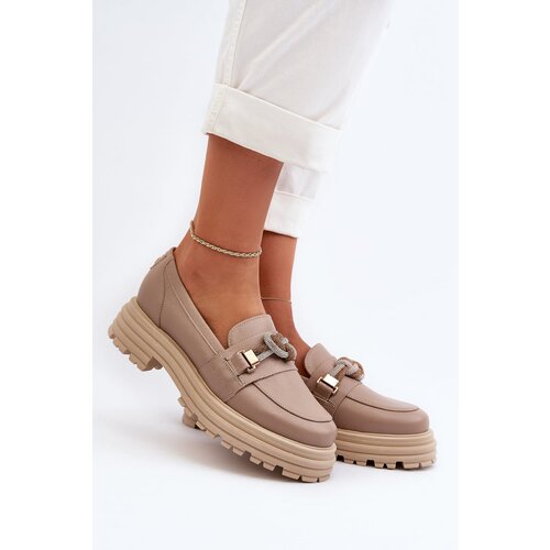 Laura Messi Women's Leather Moccasins with Decoration 2780 Dark Beige Cene