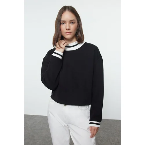 Trendyol Black Relaxed/Comfortable Fit Slogan Embroidered Thick Knitted Sweatshirt