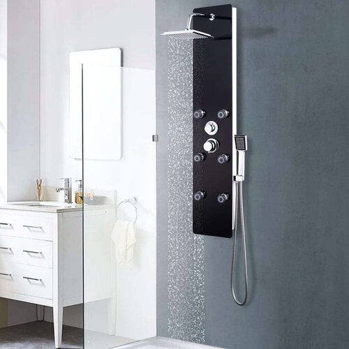 vidaXL Panel za tuširanje od stakla 25 x 44,6 x 130 cm crni Cijene
