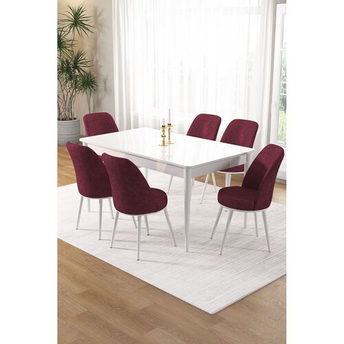 Hanah home trpezarijski set Pir, sto i 6 stolica, bela ploča, bordo tkanina Babyface Cene
