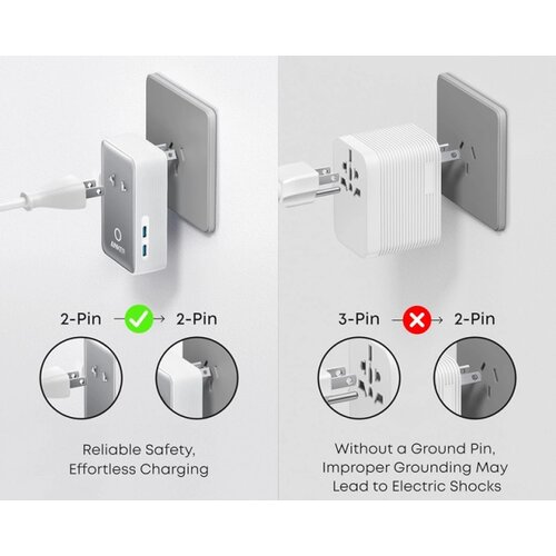 Anker Nano 20W putni zidni punjač 5-portova (2x USB-A, 2x USB-C, utičnica EU na US, UK, AU i EU), beli Slike