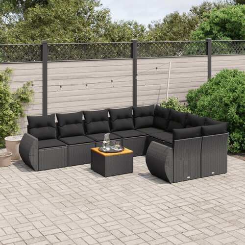  10-dijelni set vrtnih sofa s jastucima crni od poliratana Cijene