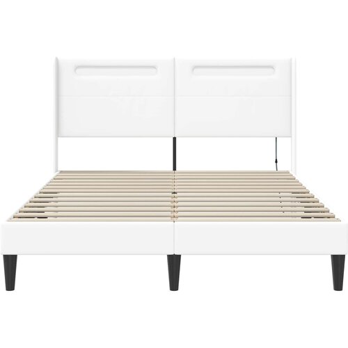  Krevetna konstrukcija Bijela 160 x 200 cm Umjetna koža Slike