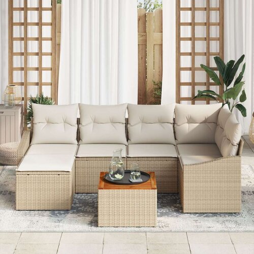 VidaXL 7-dijelni set vrtnih sofa s jastucima, bež poliratan, akacija Slike