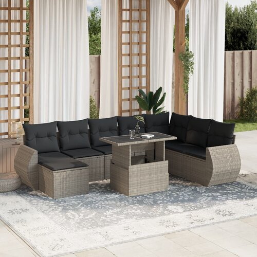 vidaXL 9-dijelni set vrtnih sofa od poliratana s jastucima svjetlosivi Cijene