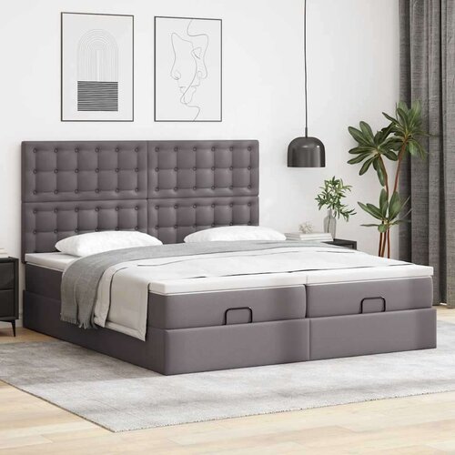 VidaXL otomanski okvir kreveta s madracima sivi 200x200cm umjetna koža Slike