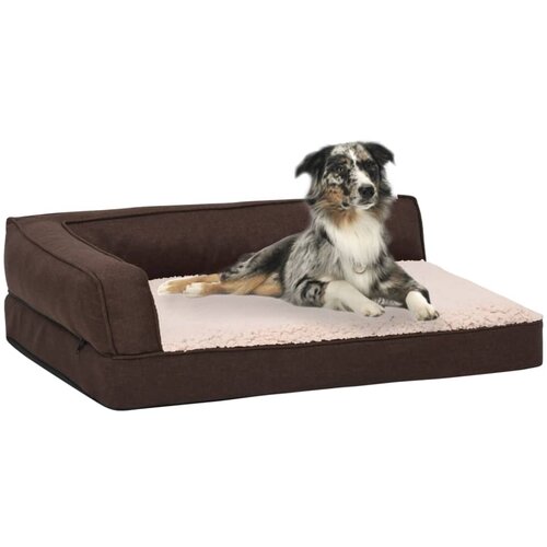 VidaXL Ergonomska pasja postelja 90x64 cm videz platna flis rjava Slike