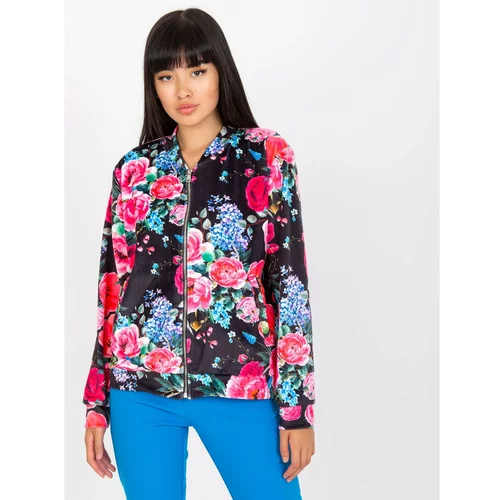 Fashion Hunters Black and pink velor floral bomber sweatshirt RUE PARIS