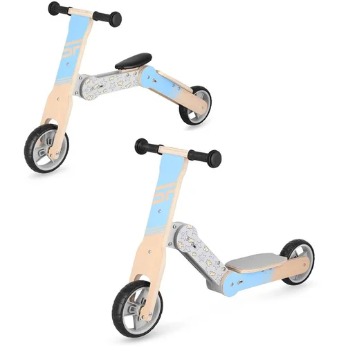 Spokey WOO-RIDE MULTI - Wooden children's balance bike and scooter in one, blue