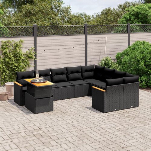 vidaXL 10-dijelni set vrtnih sofa s jastucima crni od poliratana Cijene
