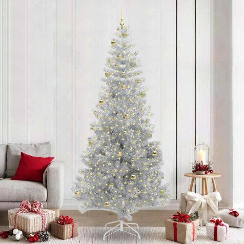 vidaXL Božično drevo med 300 LED z stojalom srebrna 240 cm PET Cene