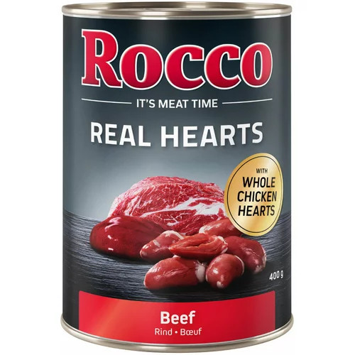 Rocco Ekonomično pakiranje: Real Hearts 24 x 400 g - Govedina sa cijelim pilećim srcima