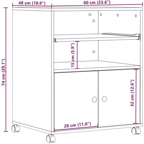 VidaXL Stalak za pisač s kotačima siva boja hrasta 60 x 48 x 74 cm Slike