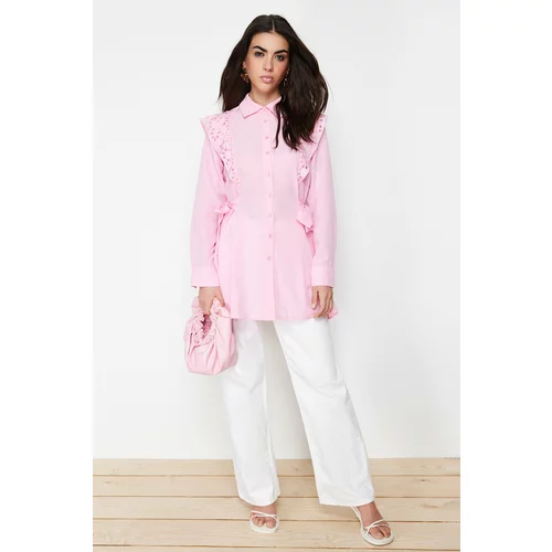 Trendyol Light Pink Embroidered Cotton Woven Shirt