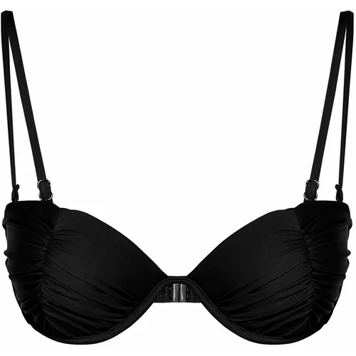 Trendyol Black Balconette Draped Bikini Top