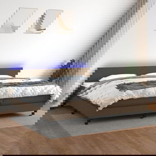 VidaXL Box spring postelja z vzmetnico LED temno rjava 200x200cm blago Slike
