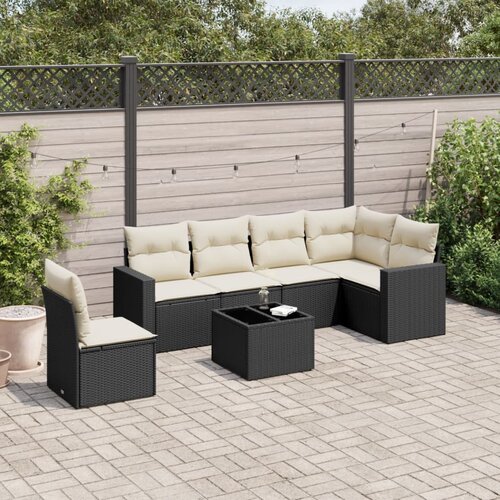 VidaXL 7-dijelni set vrtnih sofa od poliratana s jastucima crni Slike