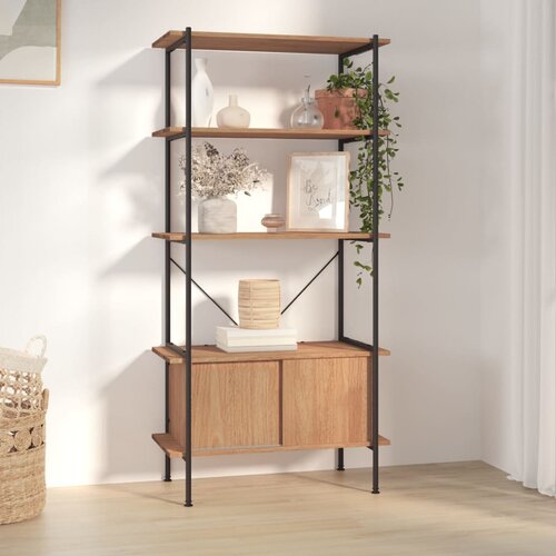  The Living Store Regal z omarico 5-nadstropen 80x40x163 cm jeklo in inž. les - Regal Z Omarico, (21439706) Slike