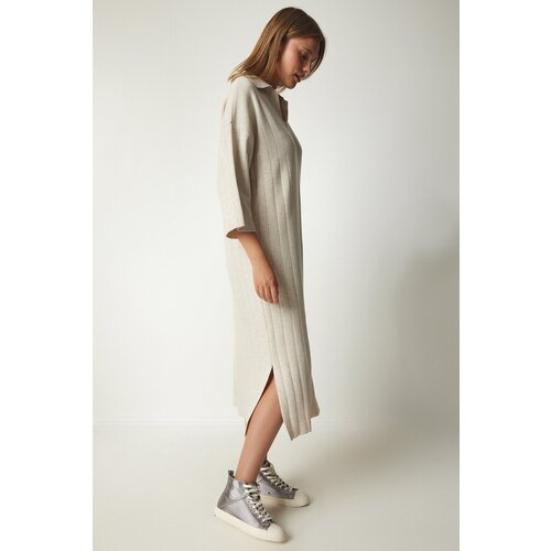  Women&amp;#039;s Cream Polo Neck Oversize Knitwear Dress Slike