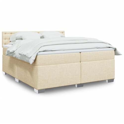 vidaXL Box spring postelja z vzmetnico krem 200x200 cm blago Cene