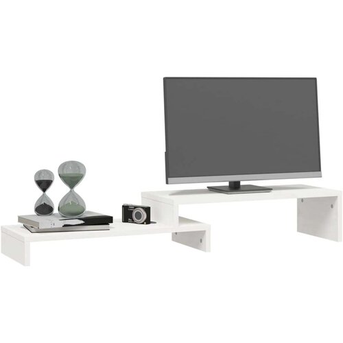 VidaXL stalak za monitor bijeli (52-101) x 22 x 14 cm masivna borovina Slike