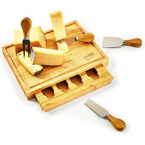 Klarstein daska za sir s pretincem za noževe, 25,2 x 3 x 19,5 cm (šxvxd), 4 specijalna noža, jednostavno održavanje