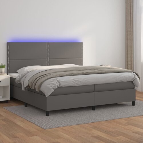The Living Store Box spring postelja z vzmetnico LED siva 200x200cm umetno usnje - Box Spring Postelja, (21517496) Slike