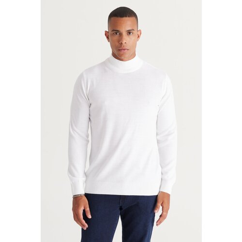 ALTINYILDIZ CLASSICS Men's Ecru Anti-Pilling Standard Fit Normal Cut Half Turtleneck Knitwear Sweater. Slike
