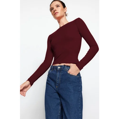 Trendyol Dark Burgundy Cotton Backless Fitted/Fits Body Stretch Knitted Blouse