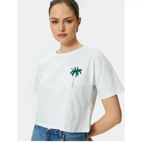Koton Crop T-Shirt Short Sleeve Crew Neck Embroidery Detailed