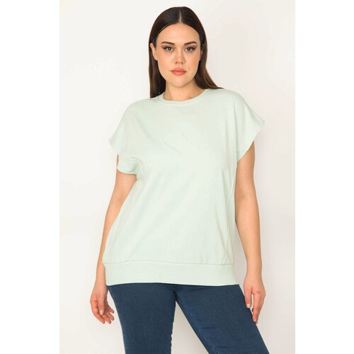 Şans Women&amp;#039;s Plus Size Green Cup Detailed Ribbed Sleeveless Sweatshirt Slike