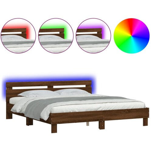 VidaXL Okvir za krevet s uzglavljem i LED boja smeđeg hrasta 180x200cm Slike