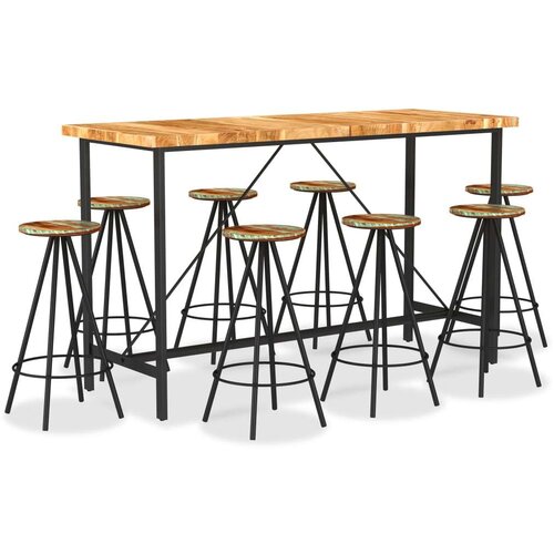 In 9-dijelni barski set od masivnog bagremovog i obnovljenog drva Cijene