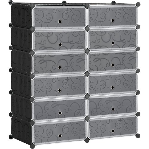 HOMCOM Modularna omara za čevlje, ki varčuje s prostorom, 12 kock 45x35x16 cm iz PP plastike in jekla, 94x37x108 cm, črno-bela, (20754101) Cene