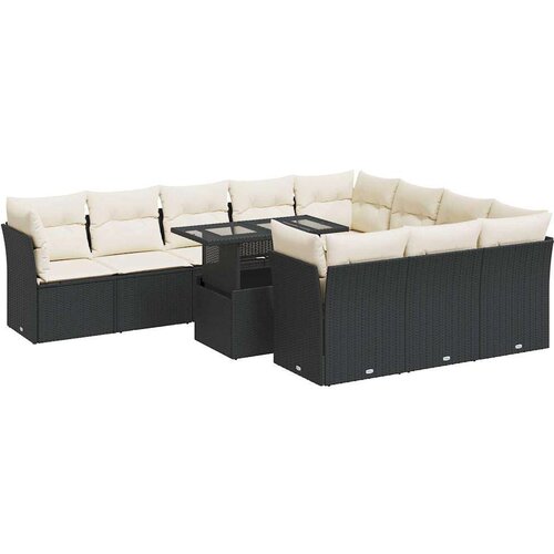 VidaXL 11-dijelni set vrtnih sofa od poliratana s jastucima crni Slike